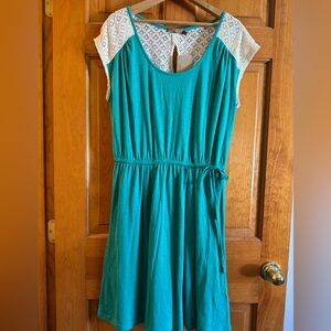 PRANA Turquoise Dress with White Lace Sleeves XL BNWT